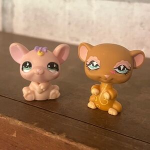 Littlest Pet Shop LPS Pair Mouse Light Brown 462 Rat Light Pink 565‎ Hasbro